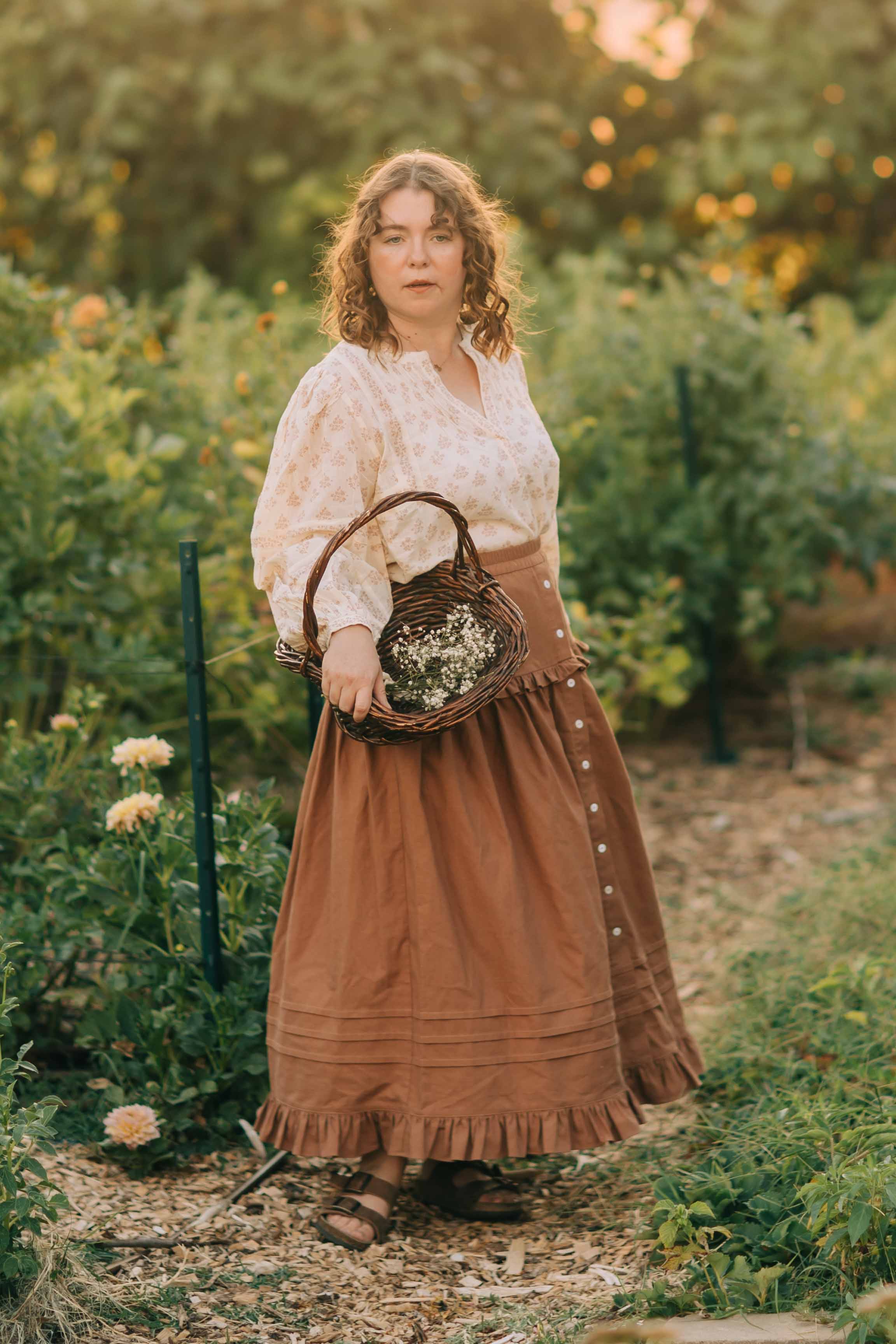 Alexa Milk Chocolate Linen Ruffle Skirt with Pockets | Dahl