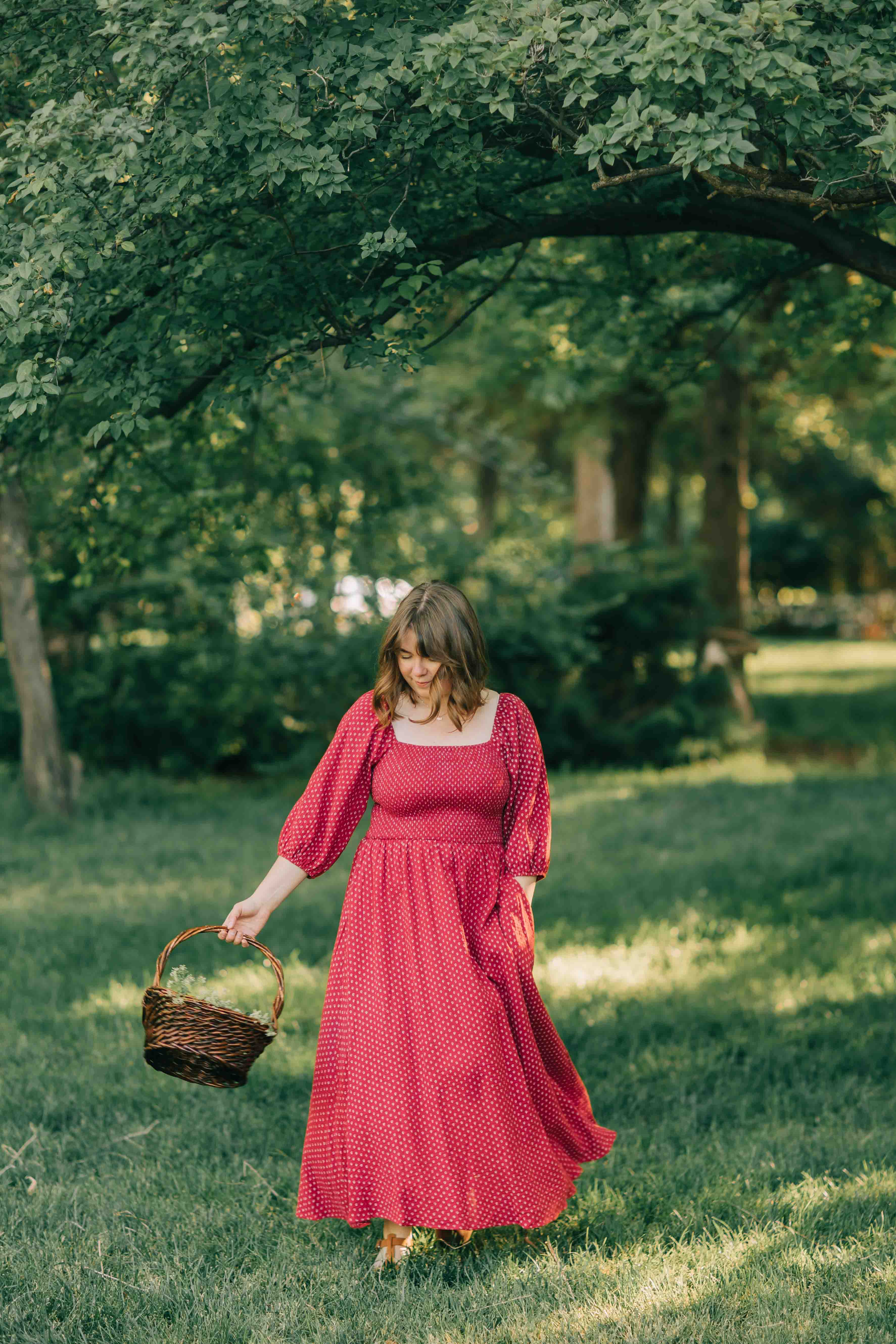 Colette Smocked Cotton Dress in Red