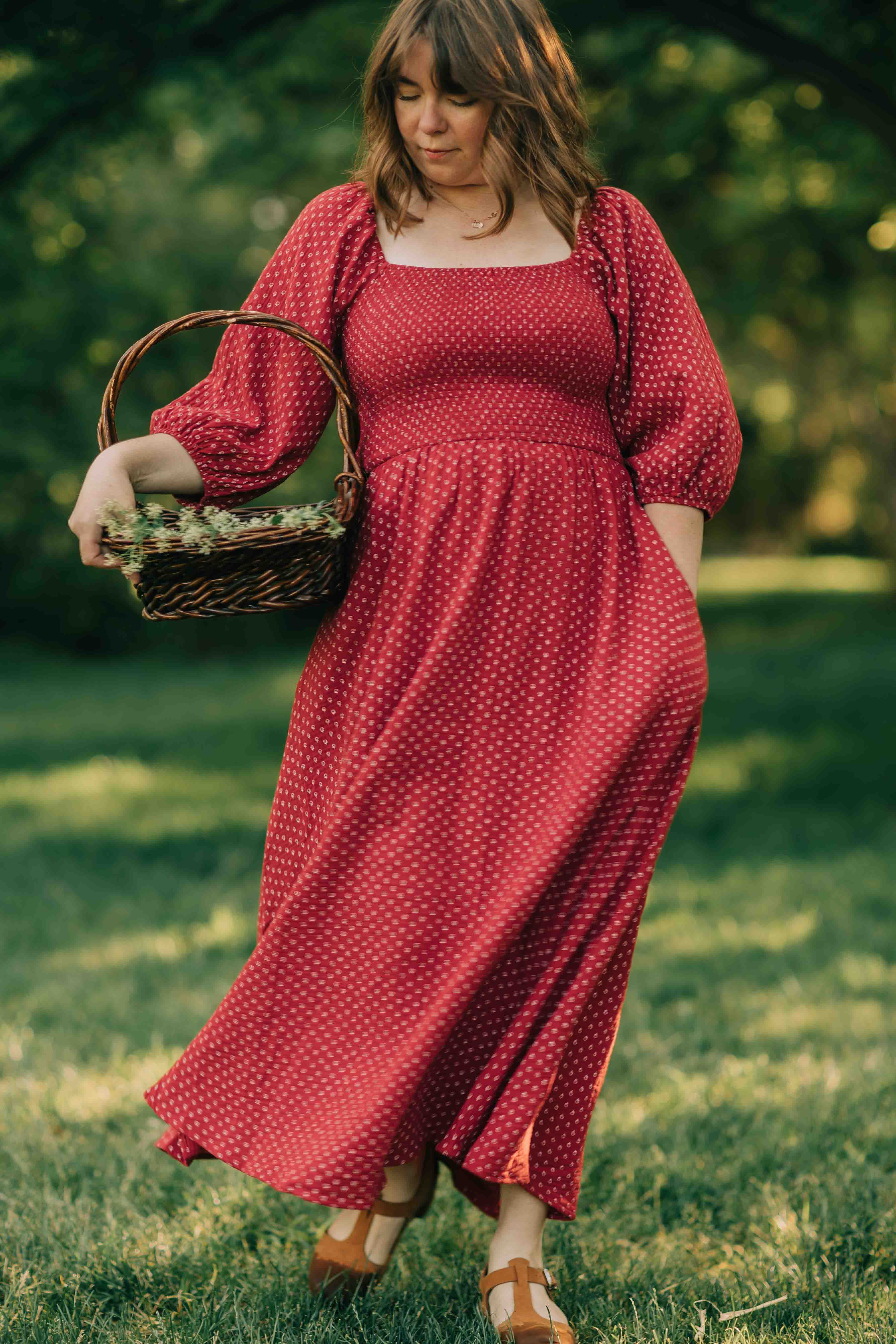 Colette Smocked Cotton Dress in Red
