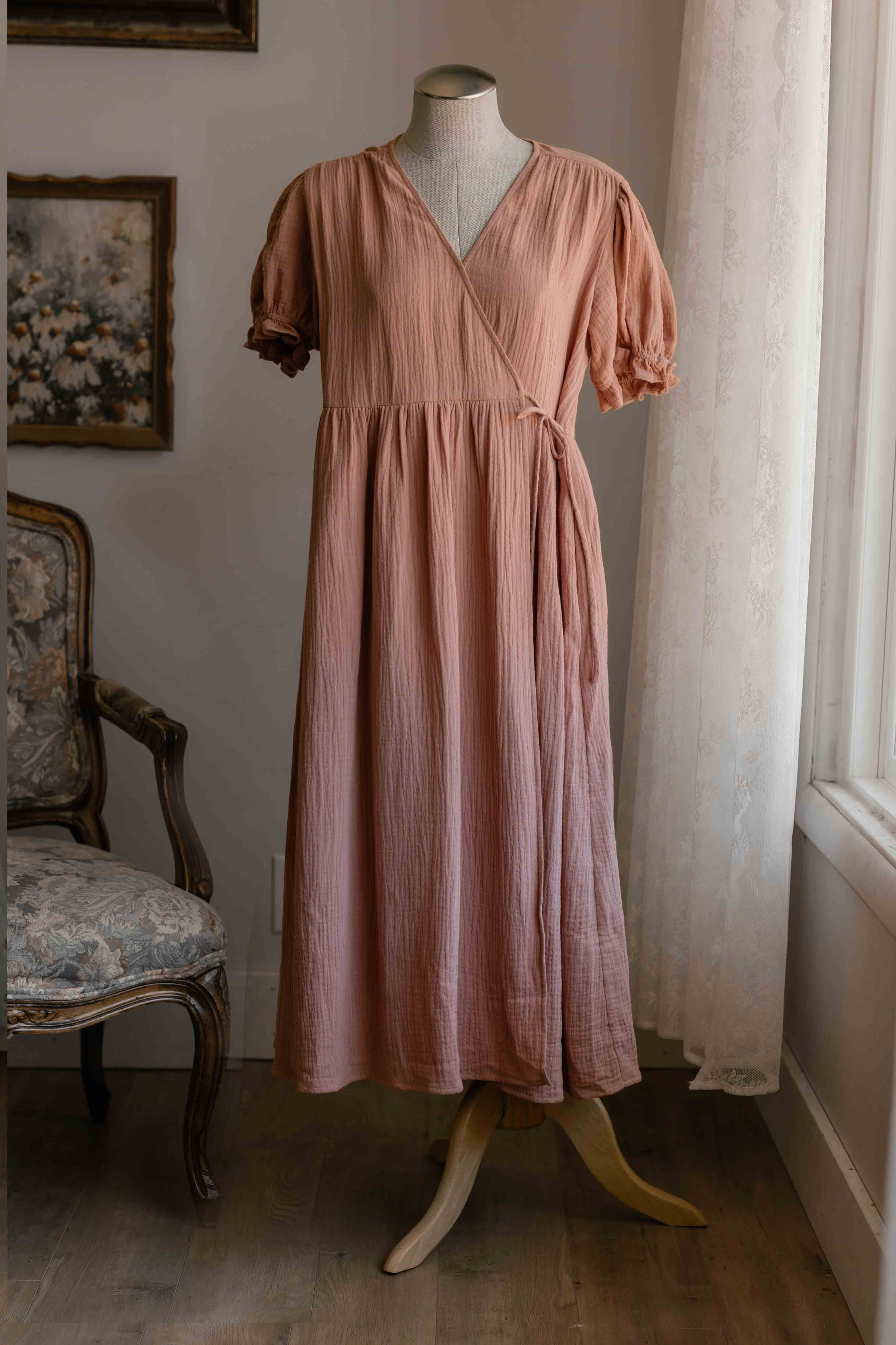 Delilah Cotton Wrap Dress with Puff Sleeves